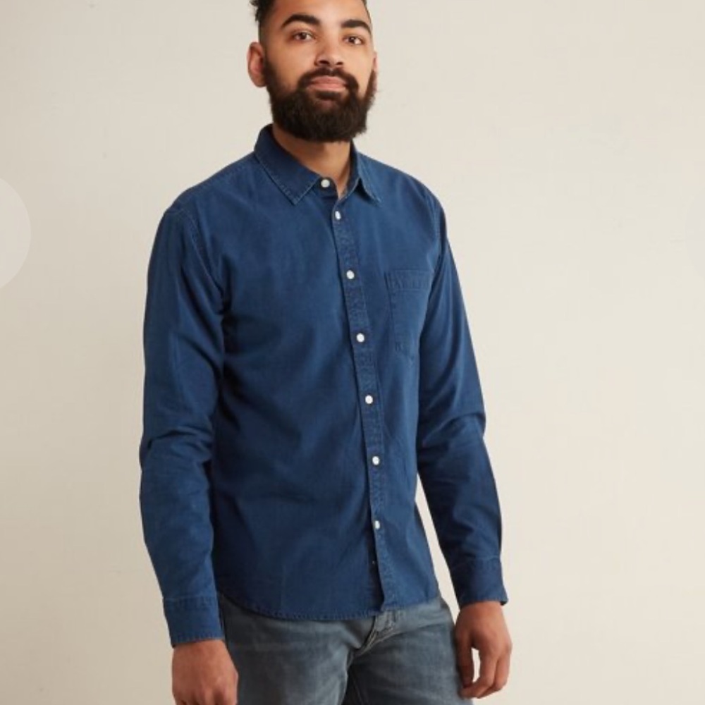 Corridor New York White Pindot Men's Casual Button-Up Shirt Washed Indigo Blue